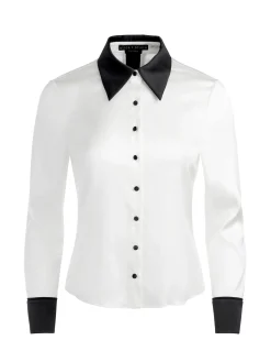 Alice and Olivia WILLA FITTED PLACKET TOP OFF WHITE/BLACK*FEATURED SHOPS | FEATURED SHOPS | FEATURED SHOPS | CLOTHING