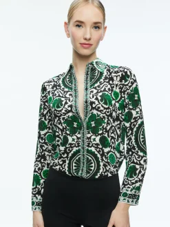 Alice and Olivia WILLA PLACKET TOP MONARCH LIGHT EMERALD SMALL*FEATURED SHOPS | CLOTHING