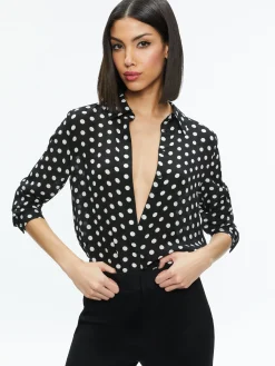 Alice and Olivia WILLA PLACKET TOP FANTASY DOT BLACK SM*FEATURED SHOPS | FEATURED SHOPS | FEATURED SHOPS | CLOTHING