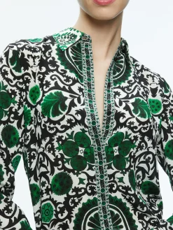 Alice and Olivia WILLA PLACKET TOP MONARCH LIGHT EMERALD SMALL*FEATURED SHOPS | CLOTHING