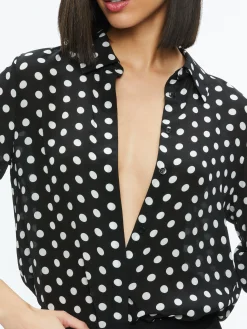 Alice and Olivia WILLA PLACKET TOP FANTASY DOT BLACK SM*FEATURED SHOPS | FEATURED SHOPS | FEATURED SHOPS | CLOTHING