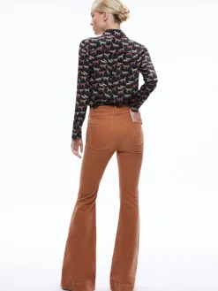 Alice and Olivia WILLA PLACKET TOP WITH PIPING RODEO BLACK*CLOTHING