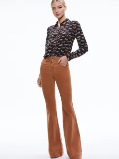 Alice and Olivia WILLA PLACKET TOP WITH PIPING RODEO BLACK*CLOTHING