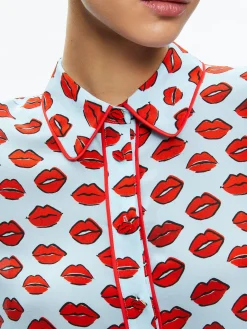 Alice and Olivia WILLA PLACKET TOP WITH PIPING KISS KISS BLUE*FEATURED SHOPS | CLOTHING