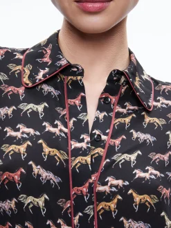 Alice and Olivia WILLA PLACKET TOP WITH PIPING RODEO BLACK*CLOTHING