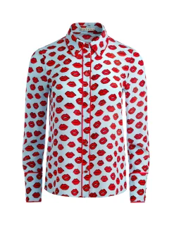 Alice and Olivia WILLA PLACKET TOP WITH PIPING KISS KISS BLUE*FEATURED SHOPS | CLOTHING