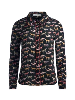 Alice and Olivia WILLA PLACKET TOP WITH PIPING RODEO BLACK*CLOTHING