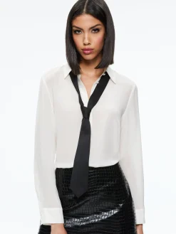 Alice and Olivia WILLA PLACKET TOP WITH TIE *CLOTHING