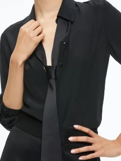 Alice and Olivia WILLA PLACKET TOP WITH TIE *CLOTHING