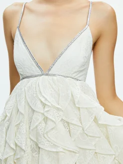 Alice and Olivia WILMARIE EMBELLISHED LACE RUFFLE MINI GOWN OFF WHITE*DRESSES | DRESSES | CLOTHING