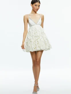 Alice and Olivia WILMARIE EMBELLISHED LACE RUFFLE MINI GOWN OFF WHITE*DRESSES | DRESSES | CLOTHING