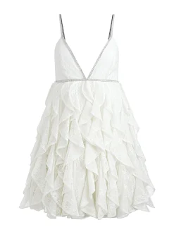 Alice and Olivia WILMARIE EMBELLISHED LACE RUFFLE MINI GOWN OFF WHITE*DRESSES | DRESSES | CLOTHING