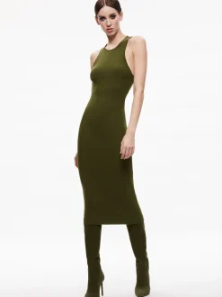 Alice and Olivia WRIGHT TIE BACK DRESS OLIVE*DRESSES | CLOTHING