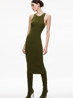 Alice and Olivia WRIGHT TIE BACK DRESS OLIVE*DRESSES | CLOTHING