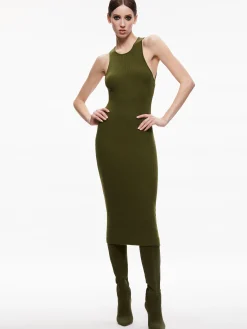 Alice and Olivia WRIGHT TIE BACK DRESS OLIVE*DRESSES | CLOTHING