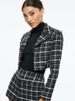 Alice and Olivia YARDLEY CROPPED FRAY HEM JACKET BLACK/OFF WHITE*FEATURED SHOPS | CLOTHING