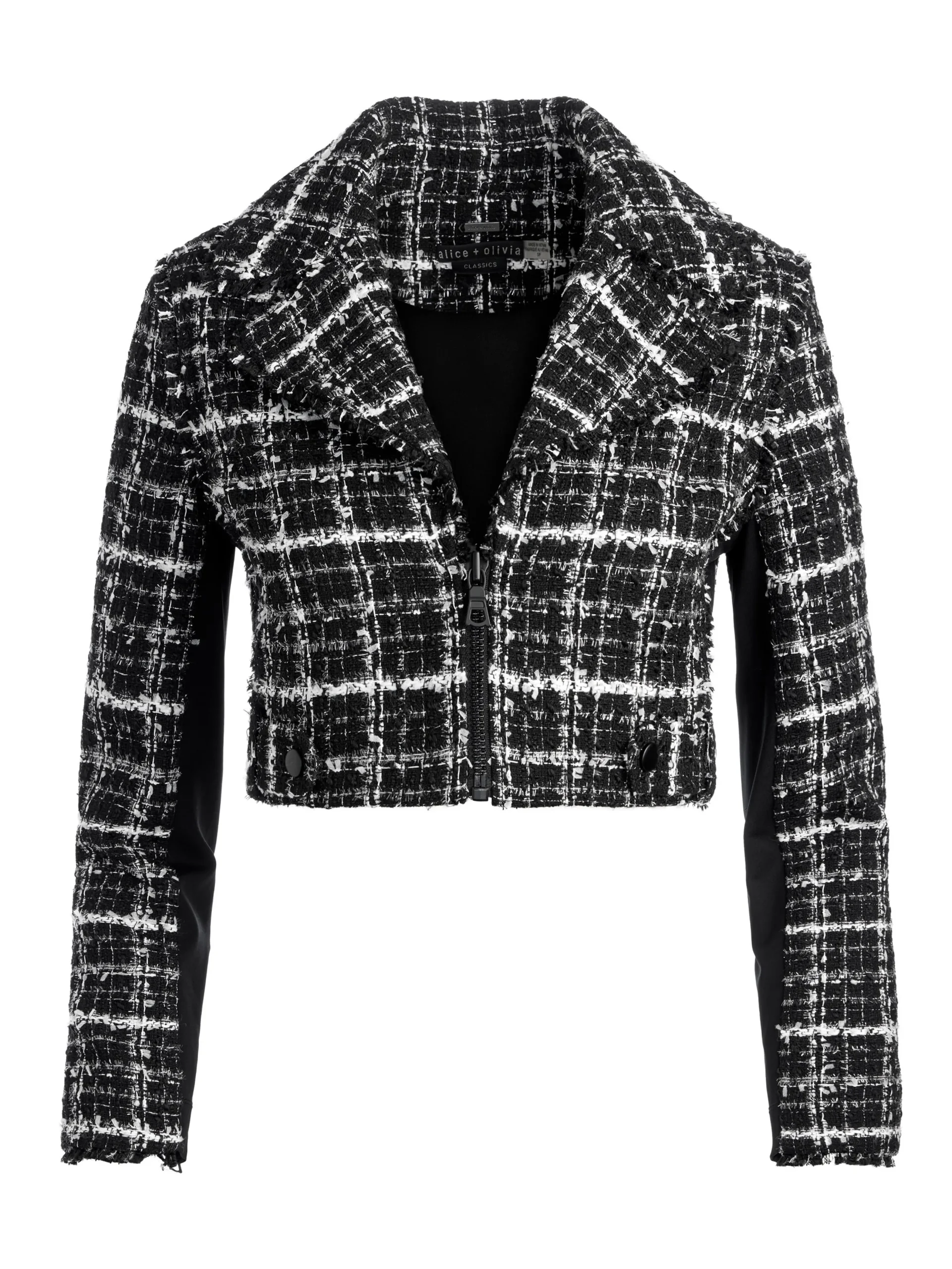 Alice and Olivia YARDLEY CROPPED FRAY HEM JACKET BLACK/OFF WHITE*FEATURED SHOPS | CLOTHING
