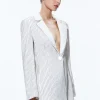 Alice and Olivia YONA PINSTRIPE EMBELLISHED BLAZER ECRU/CRYSTAL*CLOTHING
