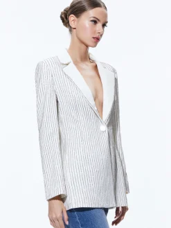Alice and Olivia YONA PINSTRIPE EMBELLISHED BLAZER ECRU/CRYSTAL*CLOTHING