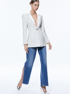 Alice and Olivia YONA PINSTRIPE EMBELLISHED BLAZER ECRU/CRYSTAL*CLOTHING