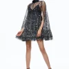 Alice and Olivia ZENON SEQUIN CAPE MINI DRESS BLACK/SILVER*DRESSES | DRESSES | CLOTHING