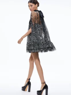 Alice and Olivia ZENON SEQUIN CAPE MINI DRESS BLACK/SILVER*DRESSES | DRESSES | CLOTHING