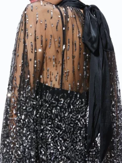 Alice and Olivia ZENON SEQUIN CAPE MINI DRESS BLACK/SILVER*DRESSES | DRESSES | CLOTHING