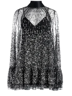 Alice and Olivia ZENON SEQUIN CAPE MINI DRESS BLACK/SILVER*DRESSES | DRESSES | CLOTHING